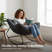 Wicker Weave Accent Cushioned Rocking Chair Cradle-Like Comfort Cushioned Egg Rocker Thick Cushion Household Furniture Stable Design for Homeowners, Book Lovers, Balcony, Living Room, Bedroom, Reading Nook