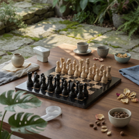 Chess Ornament with Chessboard Base Classic Stone Chess Ornament Premium Tabletop Sculpture for Living Room