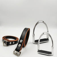 Chrome-Plated Stirrup with Leather Straps Non-Slip Stirrup with Rubber Grip Adjustable Riding Straps with Buckles Rustproof for Horse Riders, Equestrians, Equestrian Training