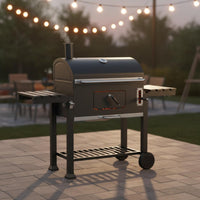 Trolley Briquette Barbecue Side Shelves Barbecue Grill with Lid Door Outdoor Cooking