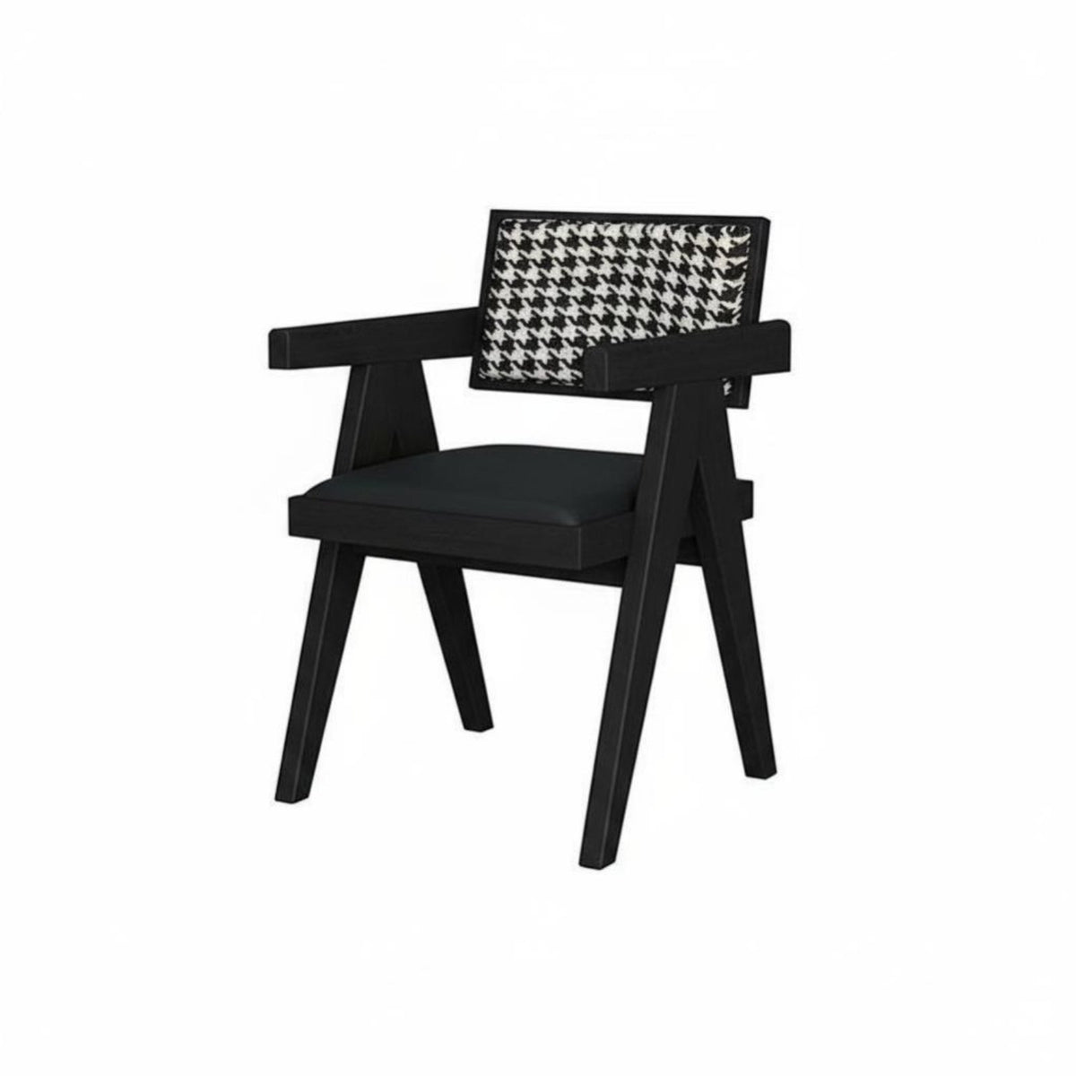 Upholstered Armchair with Cane Flanks Artisanal Rattan Mesh V-Leg Woven Armchair Sturdy Wood Construction Natural Design