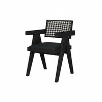 Upholstered Armchair with Cane Flanks Artisanal Rattan Mesh V-Leg Woven Armchair Sturdy Wood Construction Natural Design
