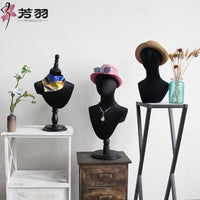 Black Velvet Fabric Mannequin Head Display for Hats, Necklaces, Scarves, and Glasses