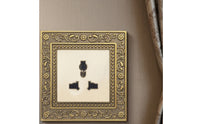 Ornate Universal Socket with Floral Border Gold-Toned Retro Wall Outlet Embossed Hardware Zinc Alloy for Interior Designers, Homeowners, Home Renovation, Villas, Hotels