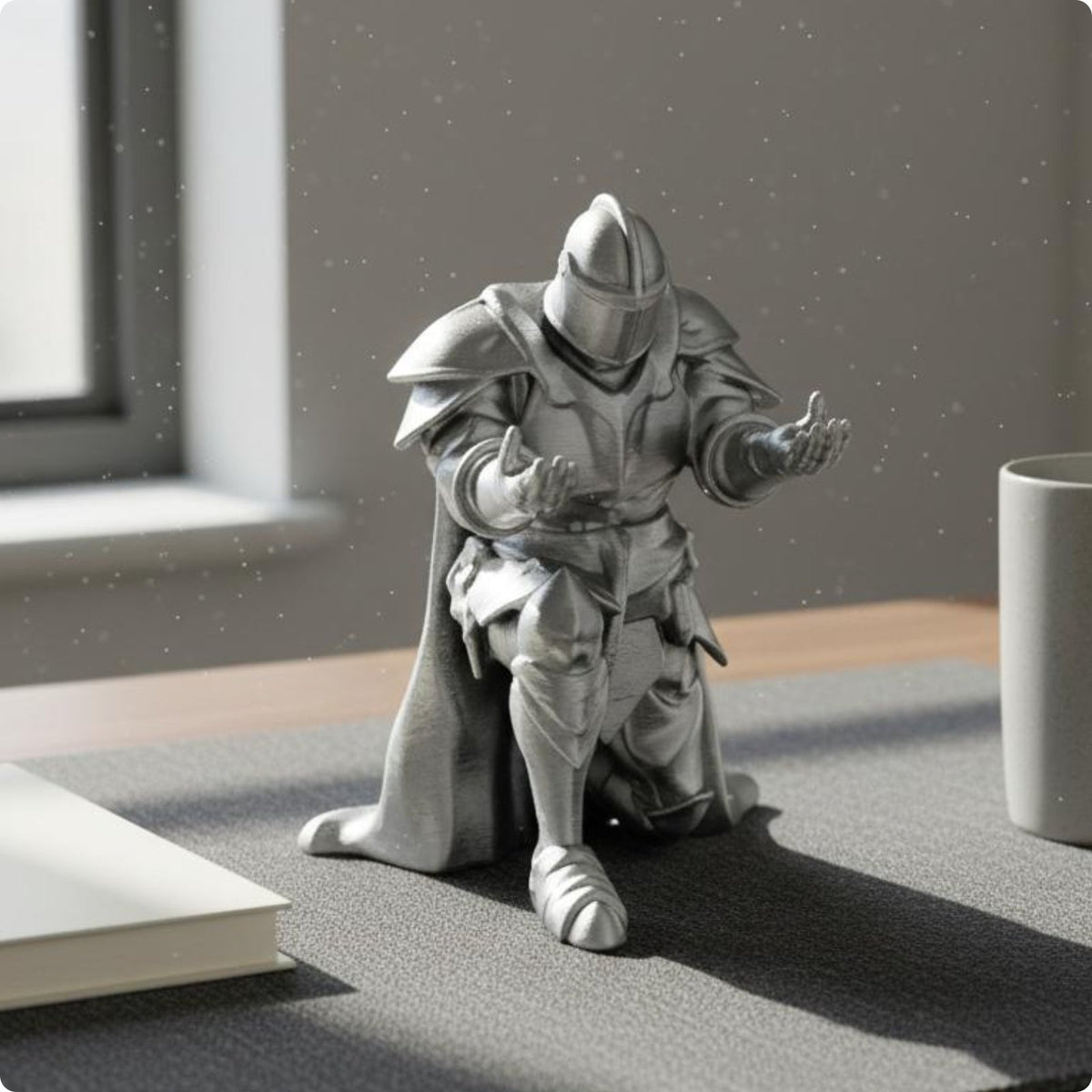 Armored Knight Desk Organizer 3D Printed Knight Pen Holder Metallic-Finish Look