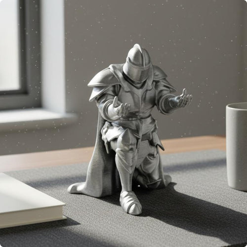 Armored Knight Desk Organizer 3D Printed Knight Pen Holder Metallic-Finish Look
