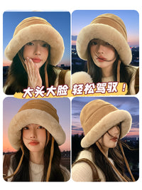 大头围毛绒帽子女款2025新款冬季保暖防寒雷锋帽加绒加厚护耳盆帽