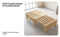 Solid Wood Construction Extendable Wooden Bed Frame Multi-Functional Pull-out Sofa Daybed Space Saving Pull out Daybed Frame Quiet Casters for Students, Renters, Homeowners, Small Areas, Apartment, Bedroom, Office