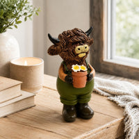 Scottish Cow Statue with Flowerpot | Adorable, Whimsical, Scottish cow Figurine, for Garden