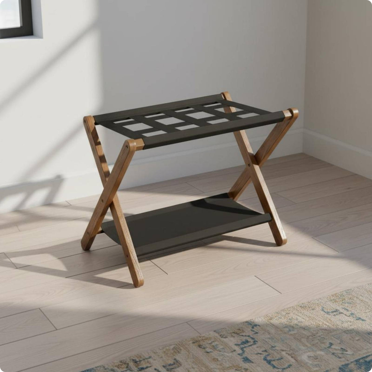 Wooden Luggage Rack Space Saving Folding Luggage Rack No Assembly for Bedroom
