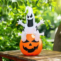 Lighted Ghost with Pumpkin Base Outdoor Ghost with Pumpkin Cute Halloween Inflatable Inflate for Homeowners, Families, Lawn, Porch, Trick-or-Treat