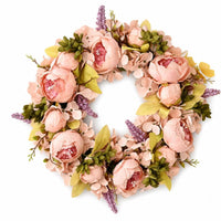 Peony Wreath Hanging Artificial Flower Wreath Spring for Entryway, Wall Decor