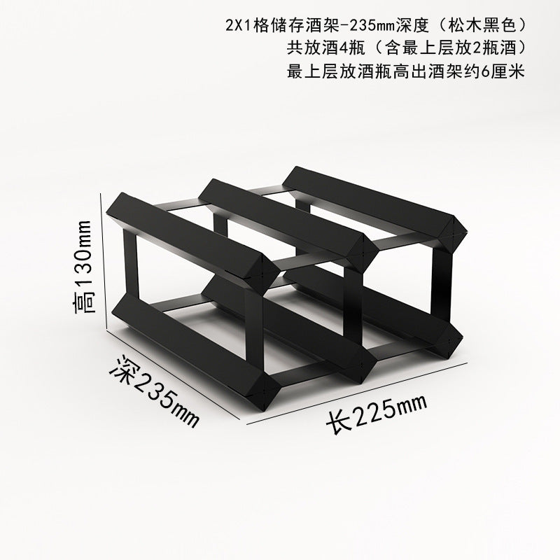 4-Bottle Black Pine Wine Rack with Iron Grid Simple Tabletop Wine Storage