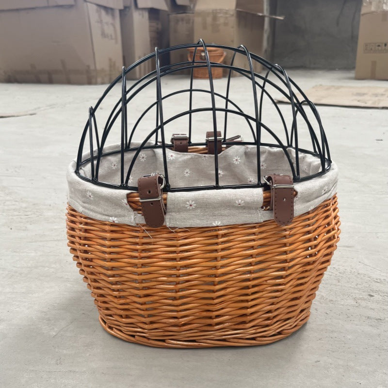 Wicker Bicycle Basket Pet Cage for Cats and Dogs, Front Basket