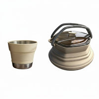2 Pieces Foldable Silicone Kettle and Cup Set Heat Resistant Foldable Travel Teapot Set Lightweight Portable Water Boiler and Mug Kit for Journeyers