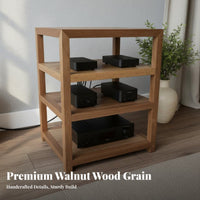 Solid Wood Audio Rack Sturdy Construction Walnut Stereo Cabinet Stable Load-Bearing Audiophile Equipment Rack for Home Theater, Listening Room