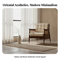 3 Pieces Wooden Frame Armchair with Woven Seat New Chinese design Wooden Lounge Collection Wabi-Sabi Design Minimalist Aesthetic