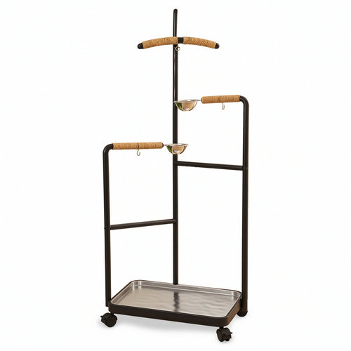 Bird Playstand with Tray Mobile Bird Stand with Wheels Stainless Steel Parrot Activity Center for Training