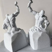 2 Pieces Muscular Male Figurine Matte Statue Speckled for Desktop Display