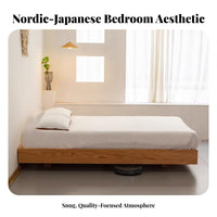 Headboardless levitating Bed Frame Nordic Design low-height Bed Frame Japanese design sensibility Bedroom Furniture for Apartment Dwellers, partners, Guest Room