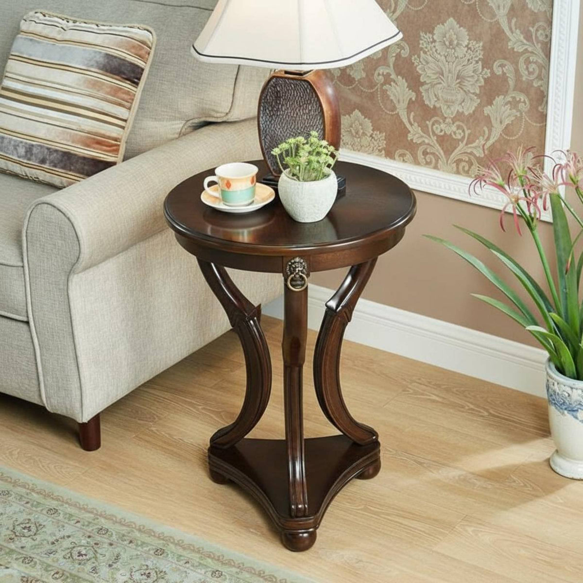 Round Wooden Side Table Elegant Design American Design Telephone Stand Multi-Functional Round Side Table for Living Room, Bedroom, Hallway