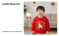 Children's Red Fleece Pullover, Year of the Horse, Thickened, Festive Sweatshirt, Soft for Boys & Girls
