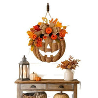 Burlap Pumpkin Wreath with Lights