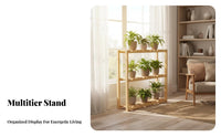 Wooden Plant Stand Slatted Shelves Multi-Tier Flower Shelf Sturdy for Homeowners