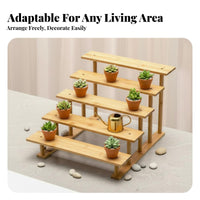 Space-Saving Stepped Wooden Rack Freestanding Multi-Level Display Riser Versatile Plant Stand Rustic Design for Office Workers, Retail Vendors, Balcony, Bay Window, Living Room, Kitchen Counter
