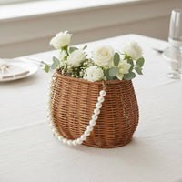 Multi-Purpose Rattan Design Flower Basket Multifunctional Small Woven Tote Artisanal House Decoration Lightweight for Party Decor