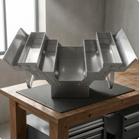 Stainless Steel Toolbox Foldable Three-Layer Toolbox Silver Shiny Finish