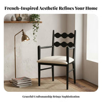 Cane rear Armchair French and designd Dining Chair With Armrests Upholstered pad for Adults, residents, Study, Kitchen, Cafe