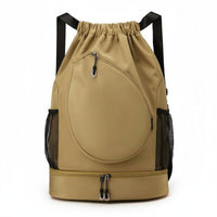 Lightweight Badminton Drawstring Bag Portable Sports Drawstring Bag Zippered Pocket Tennis Backpack Shoe Compartment for Travel