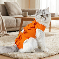 Cat Recovery Suit with Tie-Back, Printed Polyester Spay Neuter Recovery Suit, Short Sleeve Weaning Suit for Post Operative Care After Surgery