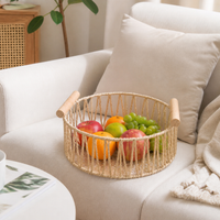 Luxury Woven Plant Fiber Laundry Hamper, Handwoven Washing Basket with Wood Handle, Brown Storage Basket for Dirty Clothes