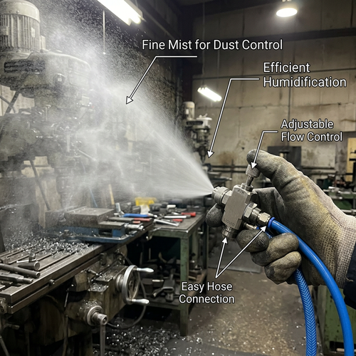 Stainless Steel Misting Nozzle, 1/4" NPT Mixing Spray Tip, Siphon Type Adjustable Humidification Nozzle for Cooling Dust Remo