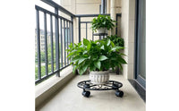 Round Plant Trolley Movable Metal Plant Stand with Wheels Sturdy for Balcony