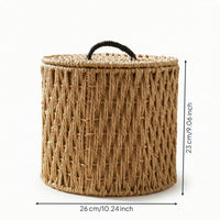Paper Rope Basket with Lid Round Woven Basket with Lid Textured for Bathroom