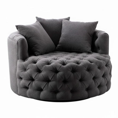 Tufted Rotating Armchair Round Barrel Shape Upholstered Rotating Chair Minimalist Aesthetic Plush Pad for Bedroom