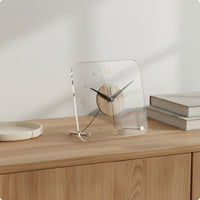 Square Tabletop Clock Rounded Corners Wood and Metal Clock Minimalist Home Decor for Shelf, Bedside