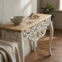 French Vintage Console Table Rectangular Top  Wood Console Table Cabriole Legs Furniture Piece for Entryway