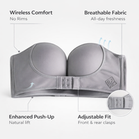 Strapless Bras for Women with Push Up Support and Non-Slip Design, Wire Construction Backless Style for Dress, Extended Sizes to Cup F
