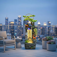 1 Piece Chinese Rockery Water Feature Indoor Fountain Mist Water Wheel Sculpture LED Lighting Tranquil Fog-generating Pump Suitable for Balcony Meditation Room Living Room Home Decoration