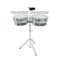 Timbales Drum Set with Stand and Cowbell Chrome Timbale Drums Metal-  Timbales with Stand for Stages