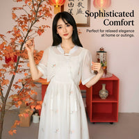 Chinese Dresses for Women Two Piece Traditional Embroidered Dress Set with Floral Pattern, Three Quarter Sleeve Casual Wear for Spring Summer
