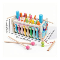 Toddler-Friendly Wooden Pounding Toy with Pegs Developmental Pounding Toy with Mallet Colorful Wooden Activity Box Educational for Toddlers, Playroom, Preschool