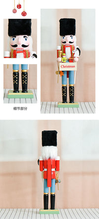 38cm Christmas Wooden Nutcracker Figurine Solid Wood Decoration