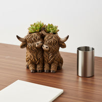 Hairy Bovine Resin Planter Decorative Desktop Piece for Shelf, Living Room