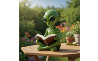 Alien Figurine with Book Quirky Garden Statue Novelty for Desk