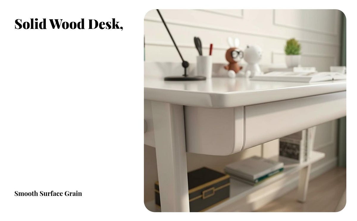 2 Pieces Solid Wood Student Study Desk Modern Design Student Computer Desk and Chair Multi-Purpose Home Writing Table Easy Assembly for Students, Children, Teenagers, Homework, Bedroom, Playroom